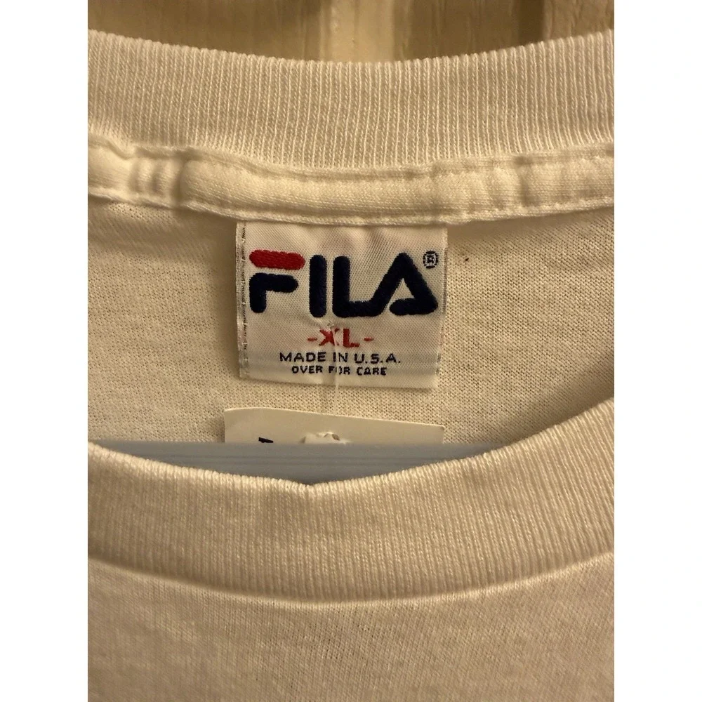 Vintage FILA Spell Out Embroidered Classic Graphic Tshirt Size XL White NWT - Picture 4 of 7